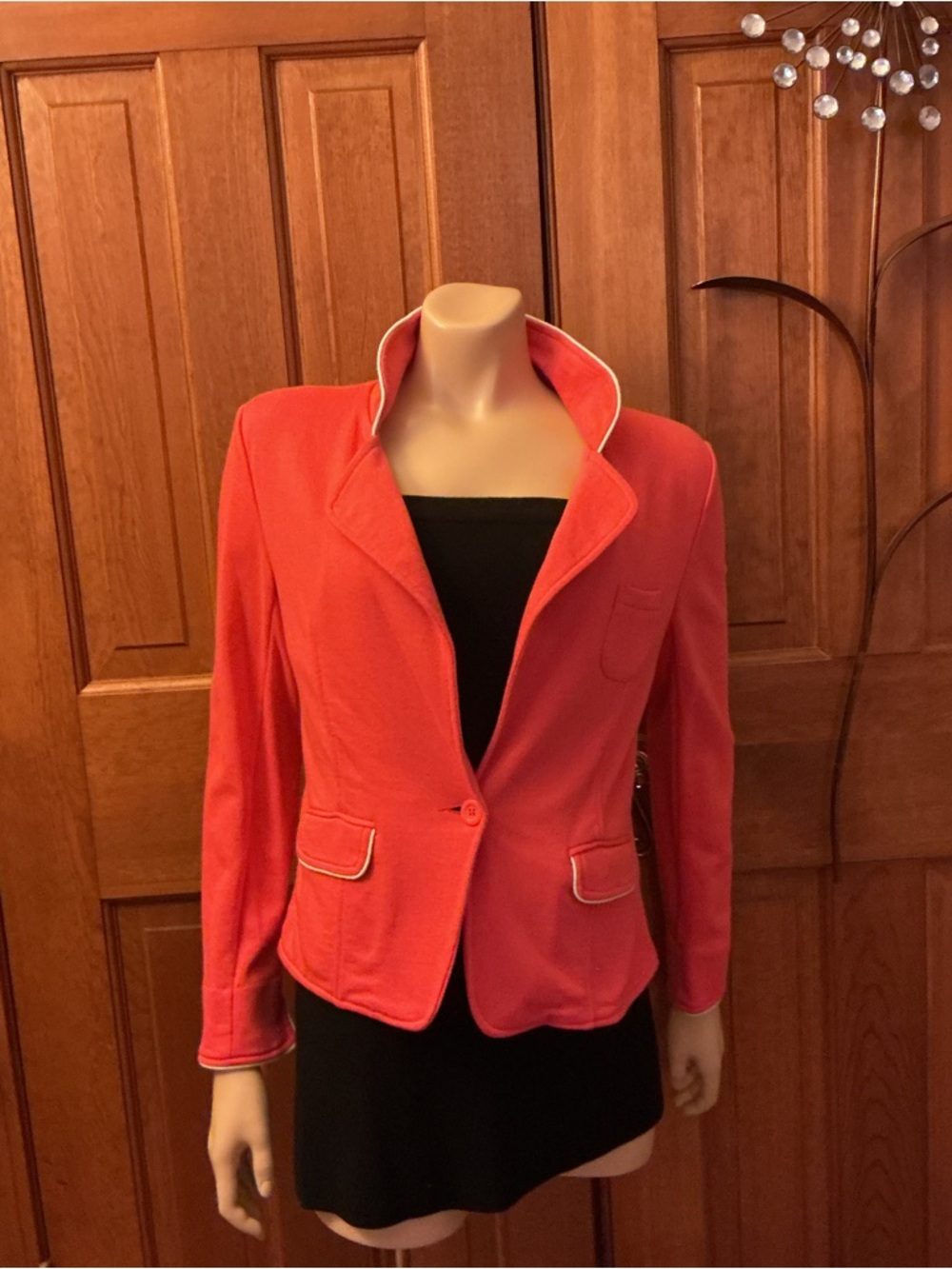 Coral Single-Button Women's sailor style Blazer Jacket white piping